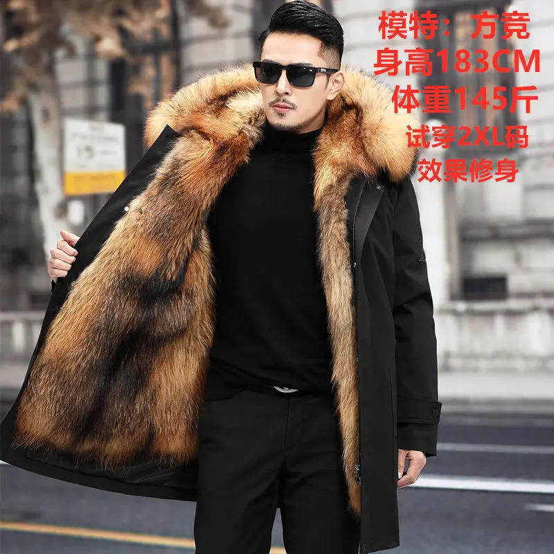 Parker mens faux fur lined winter warm fur single piece coat faux mink wool medium long fur coat 240924CJCJ