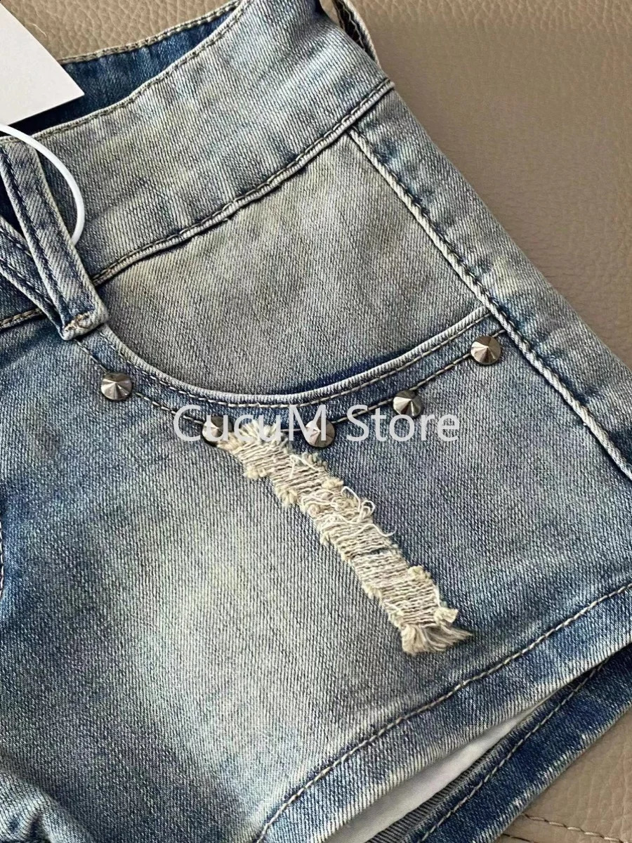 Womens Blue Ripped Denim Shorts Low Waist Mini Jeans 2000s Vintage Y2k Cowboy Short Pants Harajuku Clothes Summer 2024 240923