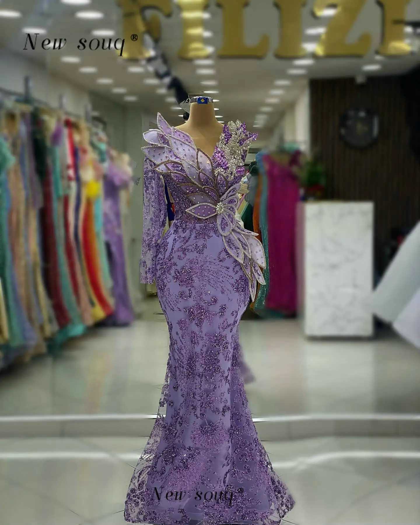 Fashion Design 3D Leaf Purple Single Shoulder Evening Dress Sparkling Formal Mermaid Elegant Crystal Dress Wedding Party Dress W240924