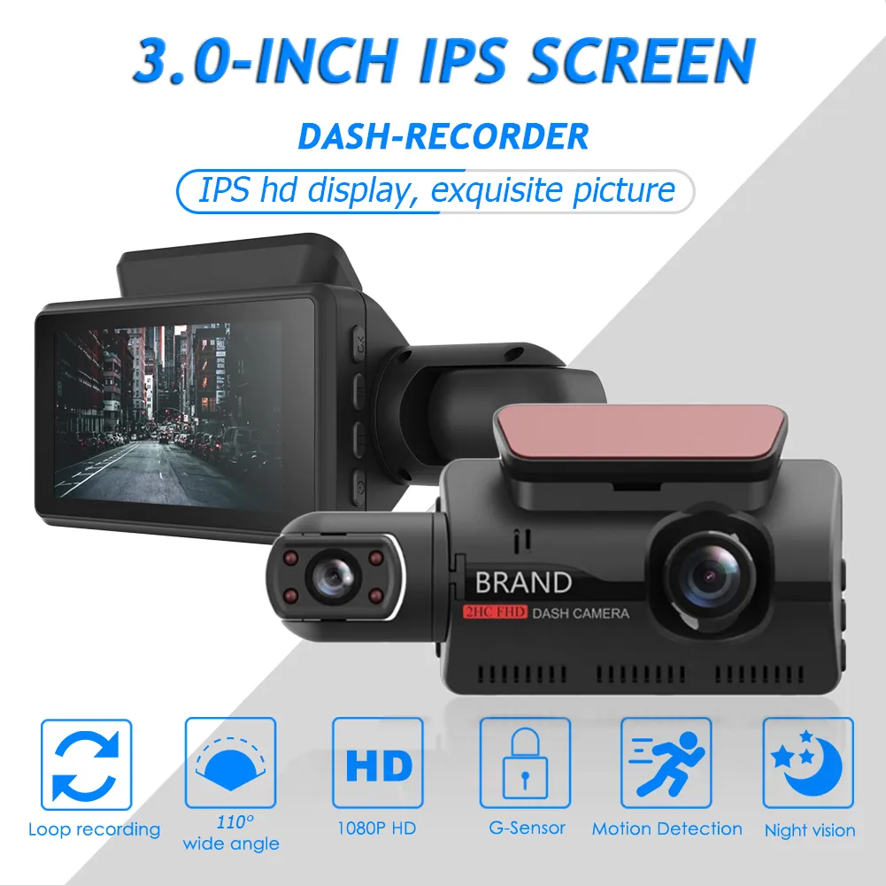 A68 3 Inch HD 1080P 2 Lens Car DVR WIFI Video Recorder Dash Cam 130 Degree Wide Angle Ultra Resolution Front Inner with Rear Camera Motion Detection