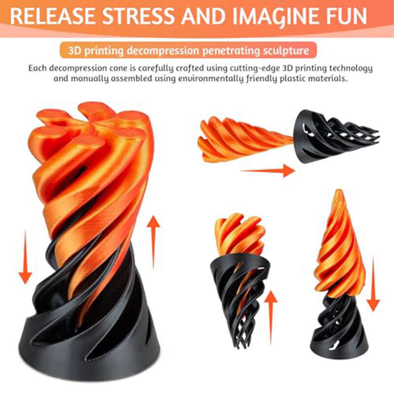 3D Printed Spiral Cone Impossible Passthrough Sculpture Pass Through Pyramid Fidget Toy Stress Relief Screw Toys