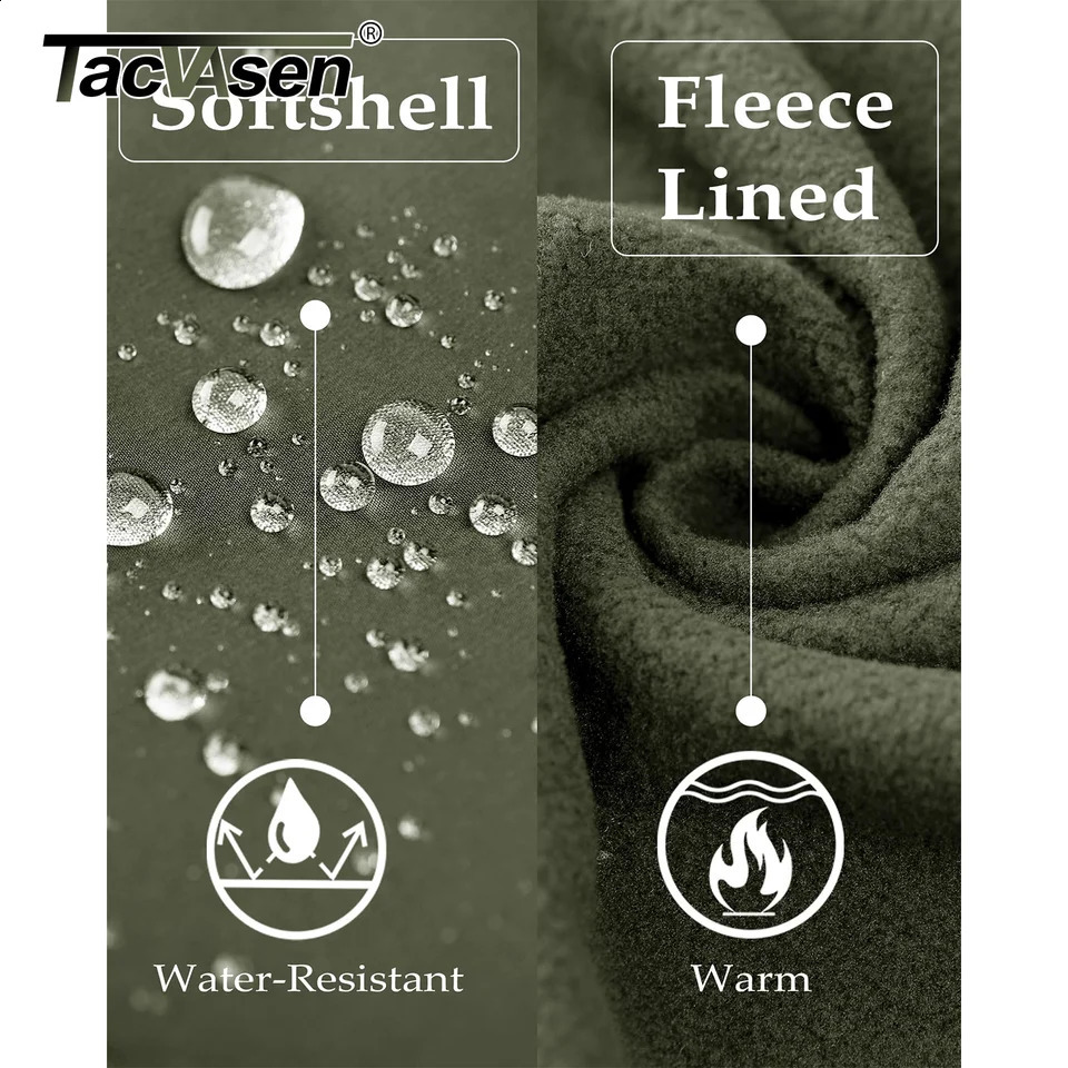 TACVASEN Winter Waterproof Fleece Lined Jackets Mens Safari Softshell Jackets Outdoor Hooded Coats Windproof Warm Windbreaker 240912