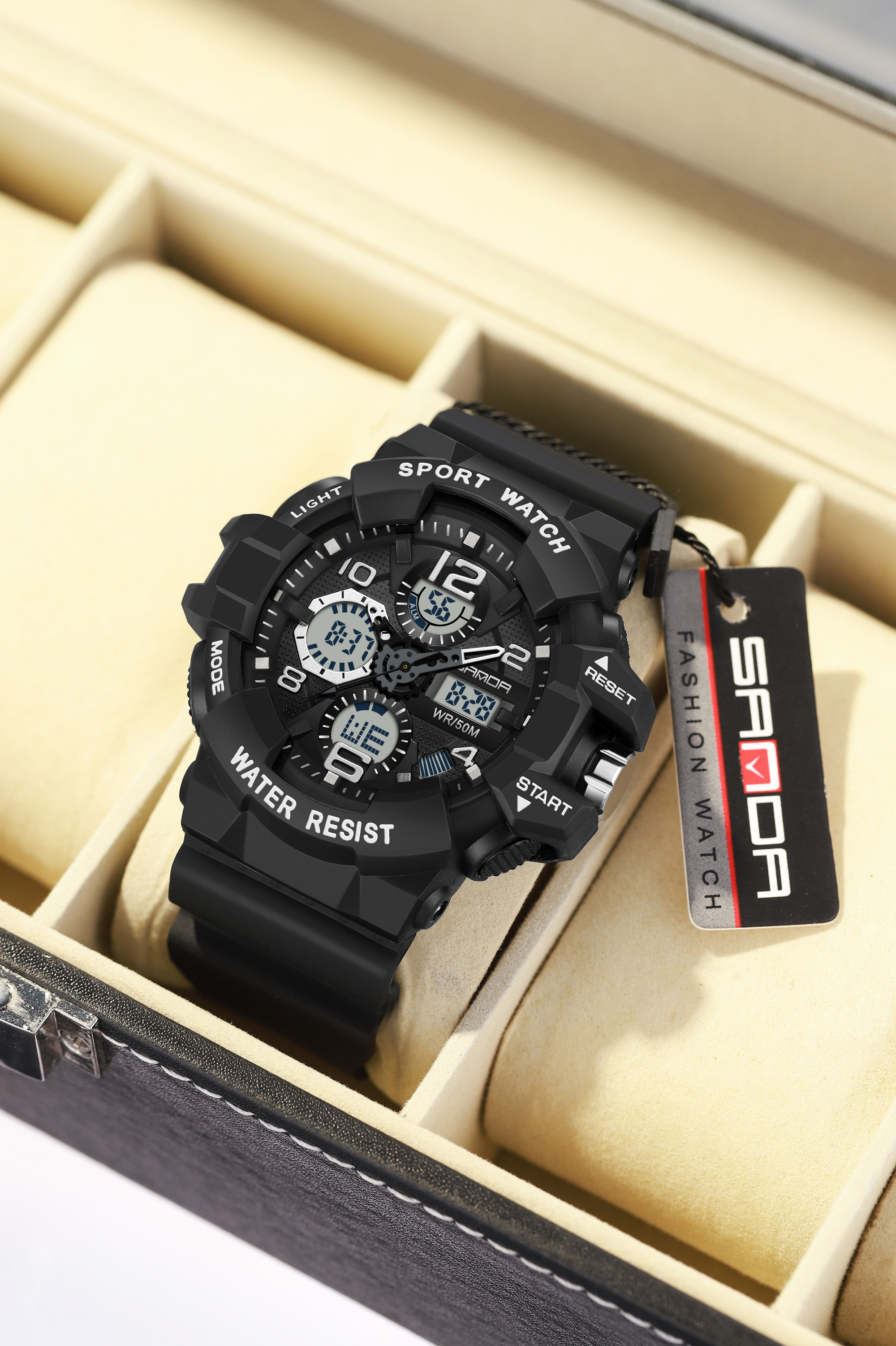 SANDA men's military watch black white sports watch LED digital 50M waterproof 3168 watch men's multifunctional clock Relogio Masculino 01