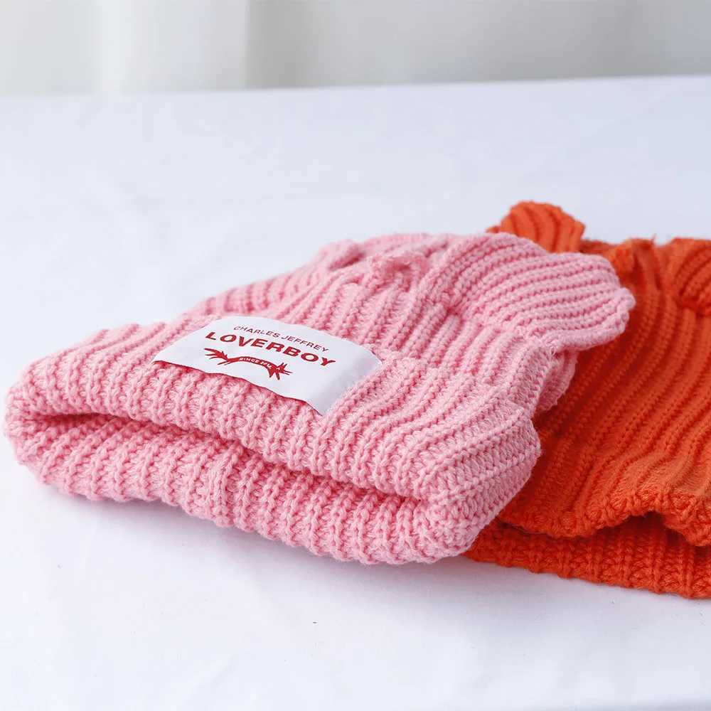2024 Fashion Lover Boys Cat Ear Knitted Hat Solid Warm Pig Ear Wool Hat Cute Hoodie Design Hip Hop Christmas Gift W240924