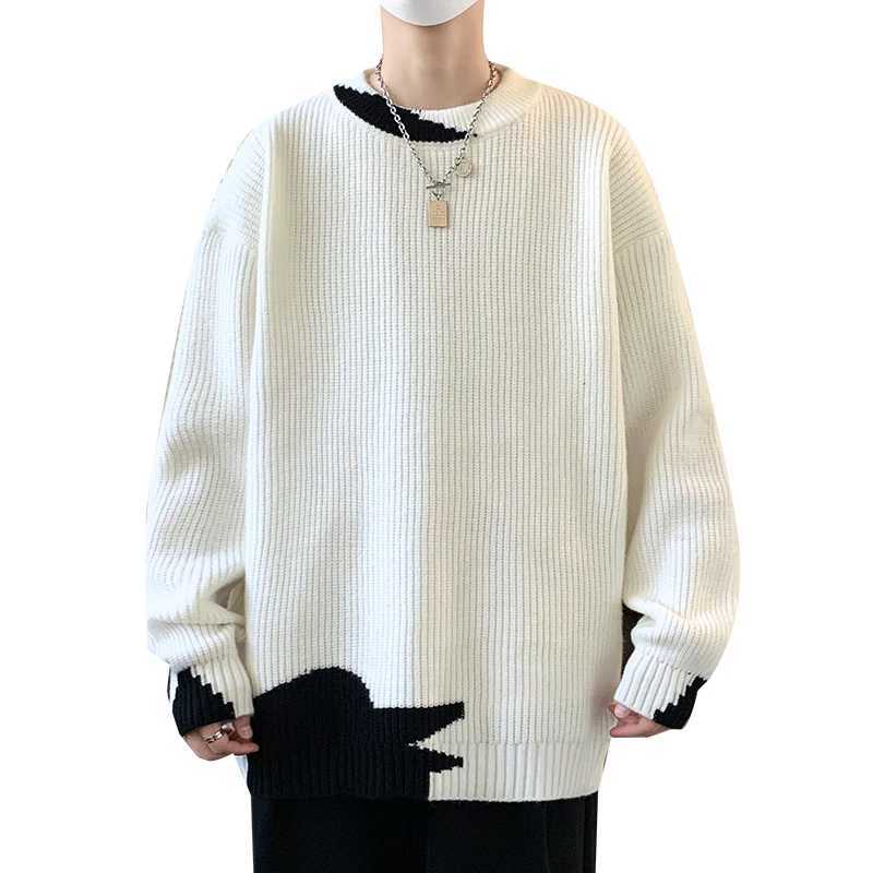 New 2024 Autumn/Winter Korean Fashion Knitted Sweater Mens Loose Casual Pullover Mens Hip Hop Strt Soft Warm Sweater CL240924