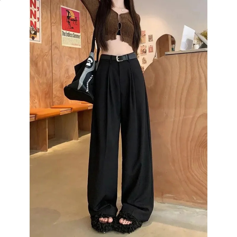 QWEEK Elegant Baggy Gray Suits Pants Woman Oversized Office Ladies Casual Korean Fashion Classical Trousers High Waist Summer 240923