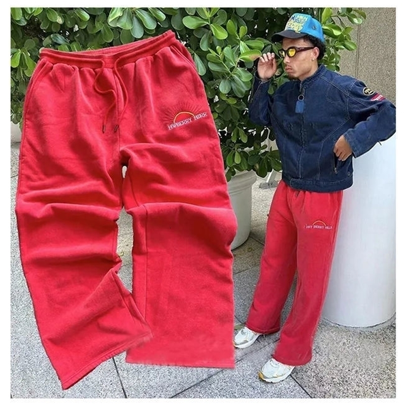 GOLD Trendy s Summer Cotton Casual Pants Red Fashion Man Women Street Sweatpants Harajuku Baggy Joggers Straight 240910