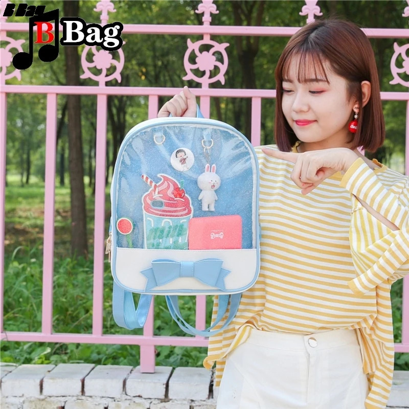 Cute Girl Printed Bow Transparent Backpack Korean Version Student High Capacity ITA Bag Handbag Jelly School 240724