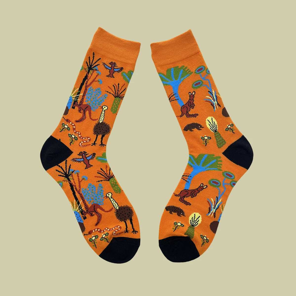 1 Pair Original Forest Animal World Pattern PatternFashion Trend Mens Mid-Calf Socks Suit In All SeasonsX240923