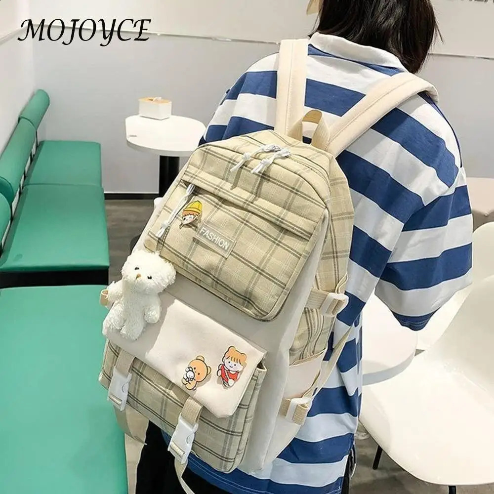 5 piecesset canvas school backpack large capacity student waterproof cute tablet Knapsack travel office pendant badge 240724