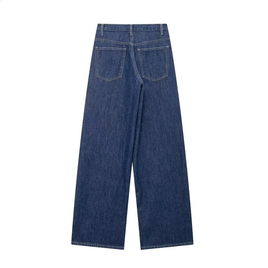 PB ZA Women Autumn Fashion Doublebreasted waistband high waist wide leg jeans vintage casual female Denim Pants Mujer 250206