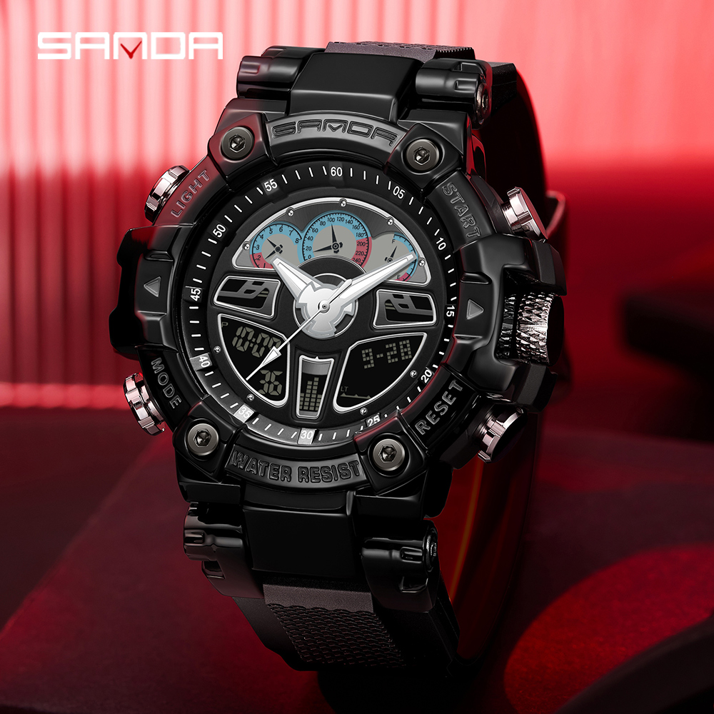SANDA Top Brand Men's Sports Watches Military Hyun-chae Case Waterproof Multifunction 3156 Wristwatch Quartz Watch for Men Clock 01