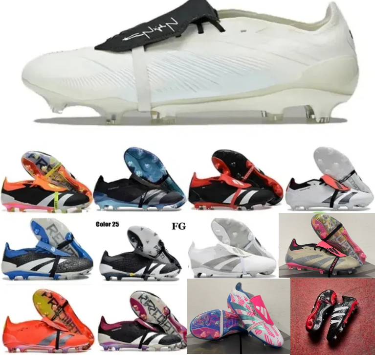 2025Quality Football Boots 30th Anniversary 25 Elite Tongue Fold Laceless Laces FG Mens Soccer Cleats Comfortable Training Leather Football Shoes kids