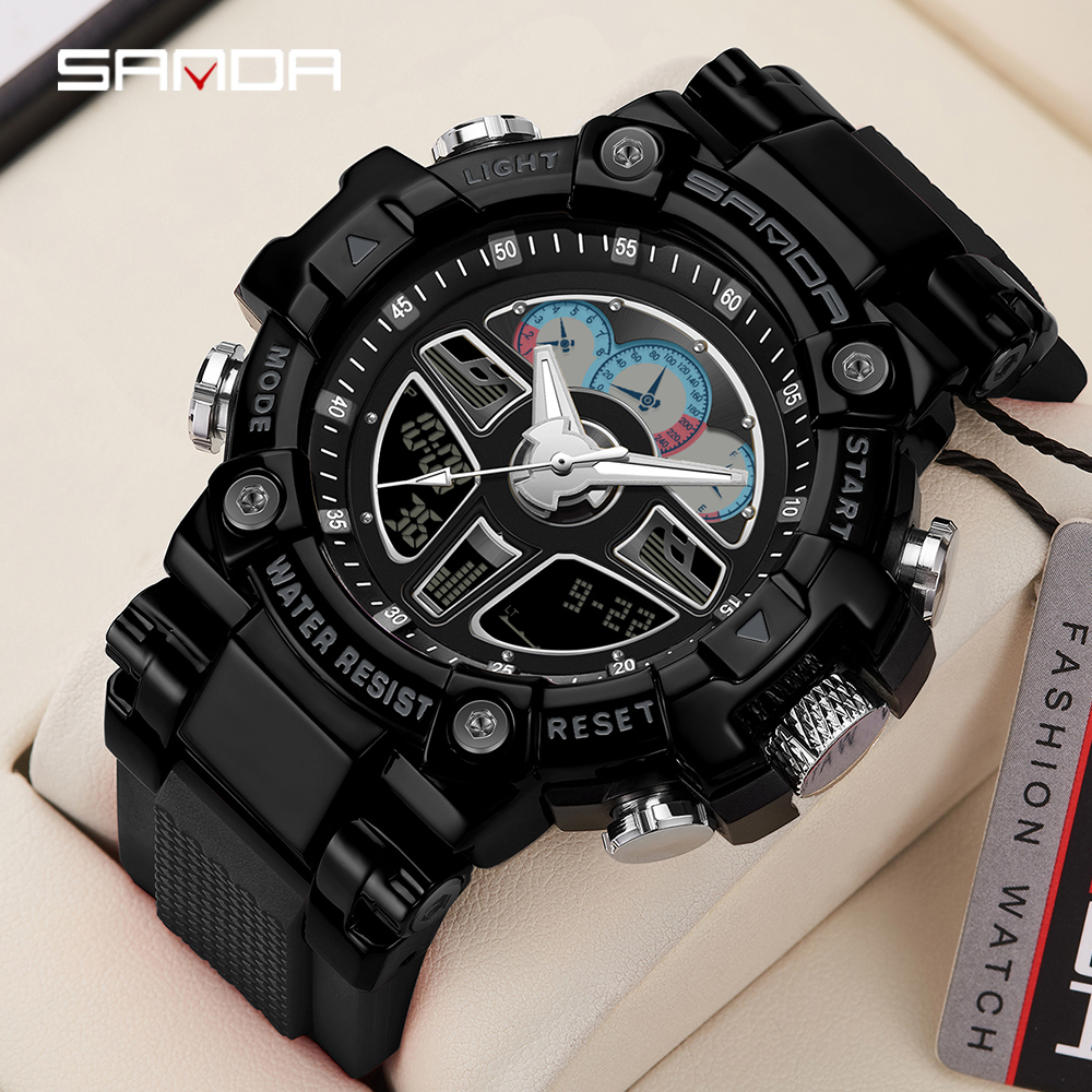 SANDA Top Brand Men's Sports Watches Military Hyun-chae Case Waterproof Multifunction 3156 Wristwatch Quartz Watch for Men Clock 01