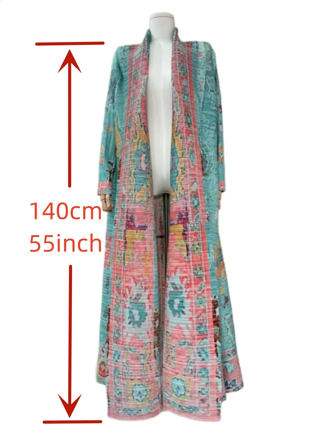 Pleats Elegant Pleated Long Trench Coat 2024 Spring And Summer Long Robe Coat Jacket Cape Print Fashion 240919
