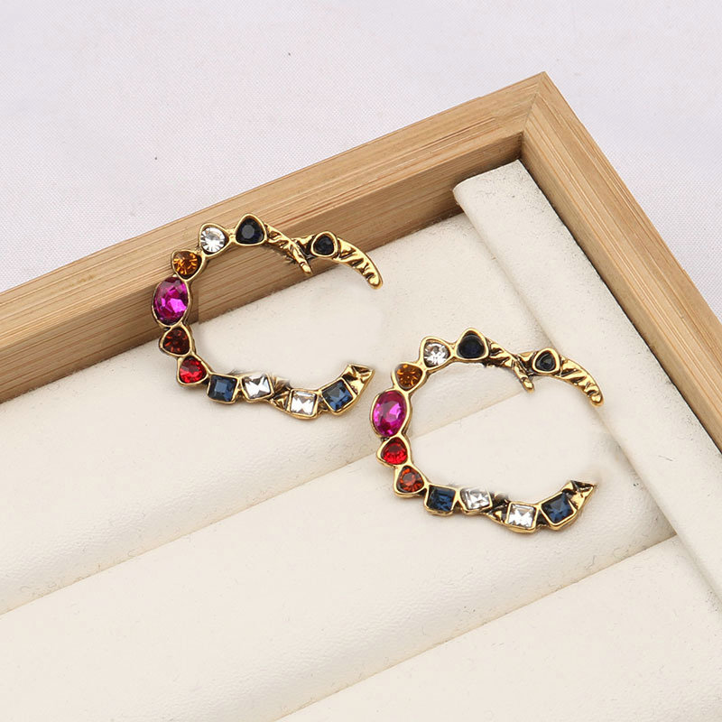 Vintage Crystal Rhie Fashion Designer Jewelry Colorful Stud Earrings Gift For Women