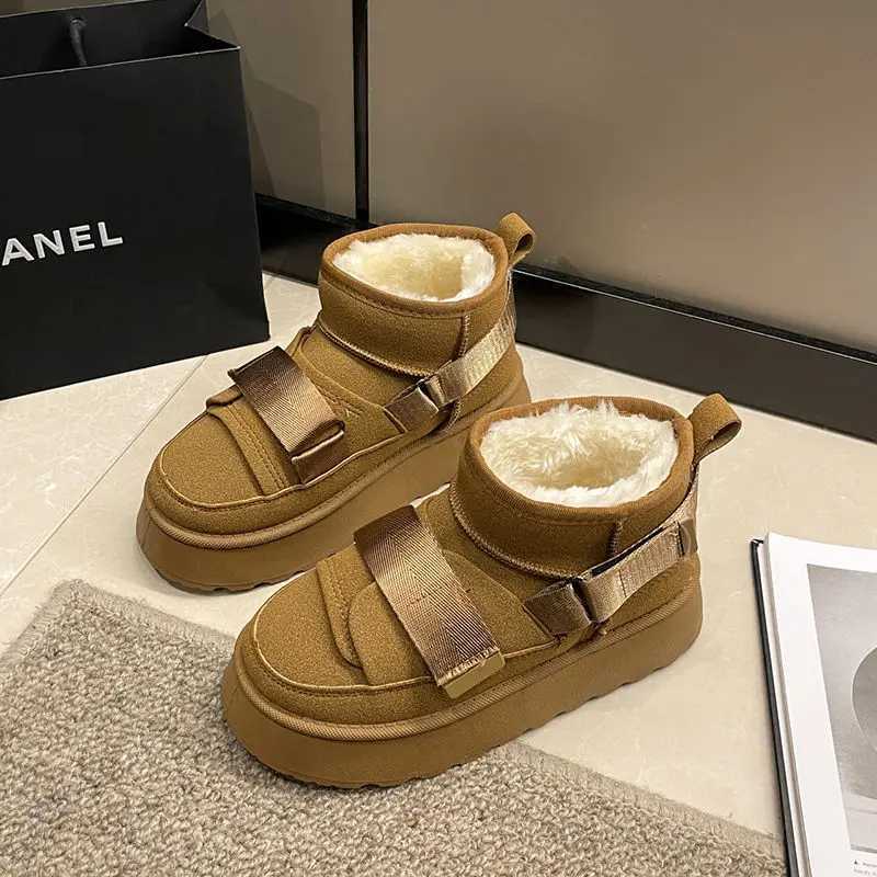 2024 Cow Suede Winter Womens Fashion Snow for Girls Flat Designer Platform Boots Casual Thicken Sneakers Shoe J241104