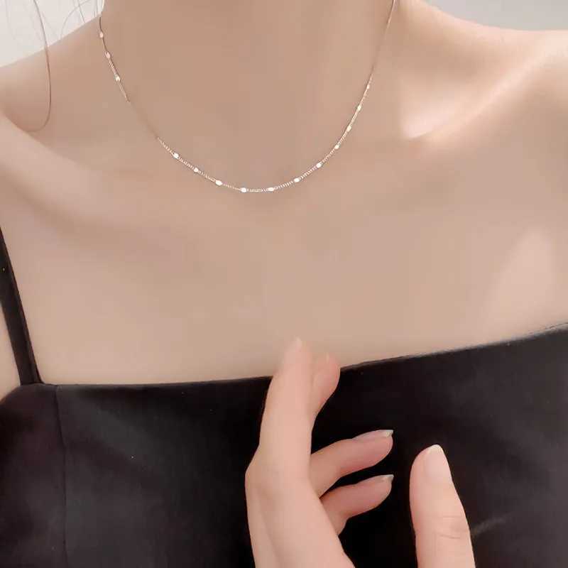 925 sterling silver sparkling new necklace with round edge chain simple bare chain Mtifunctional womens jewelry party gift Y240924