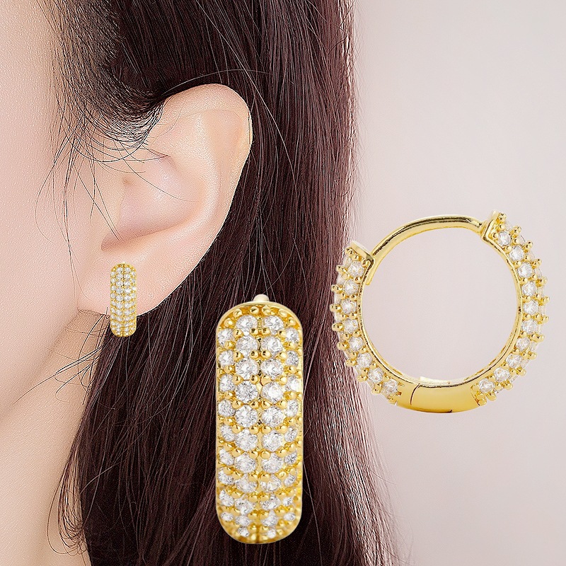 Hip Hop TopBling Zircon Hoop Clip Earrings Bling 18K Real Gold Plated Men Women Jewelry Gift Wholesale