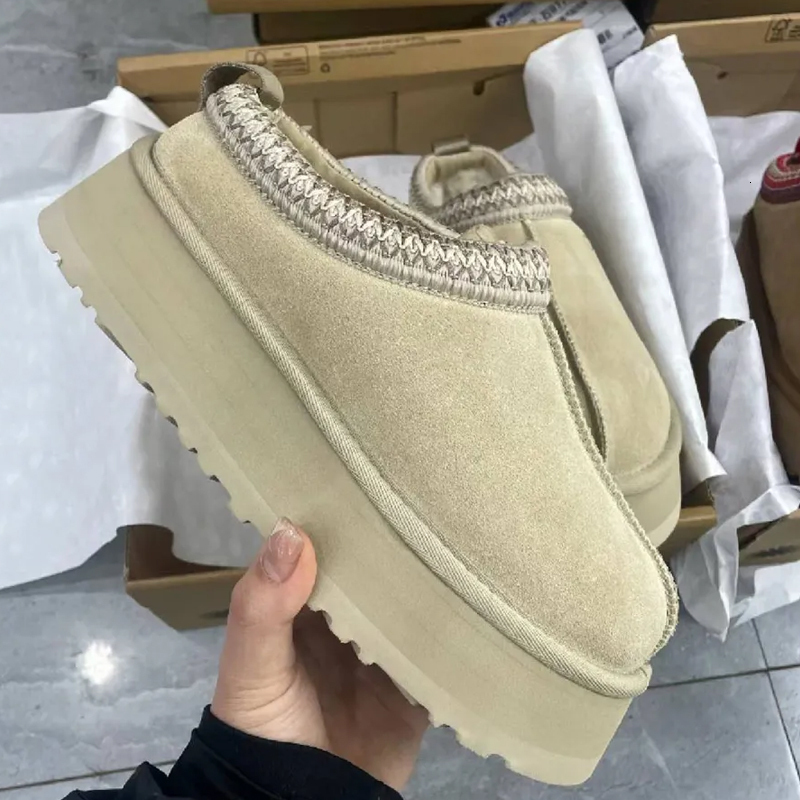 designer boots tasman slippers tazz women men fur slides classic mini platform boot mustard seed chestnut sheepskin slip-on shoes suede upper wool fall 629