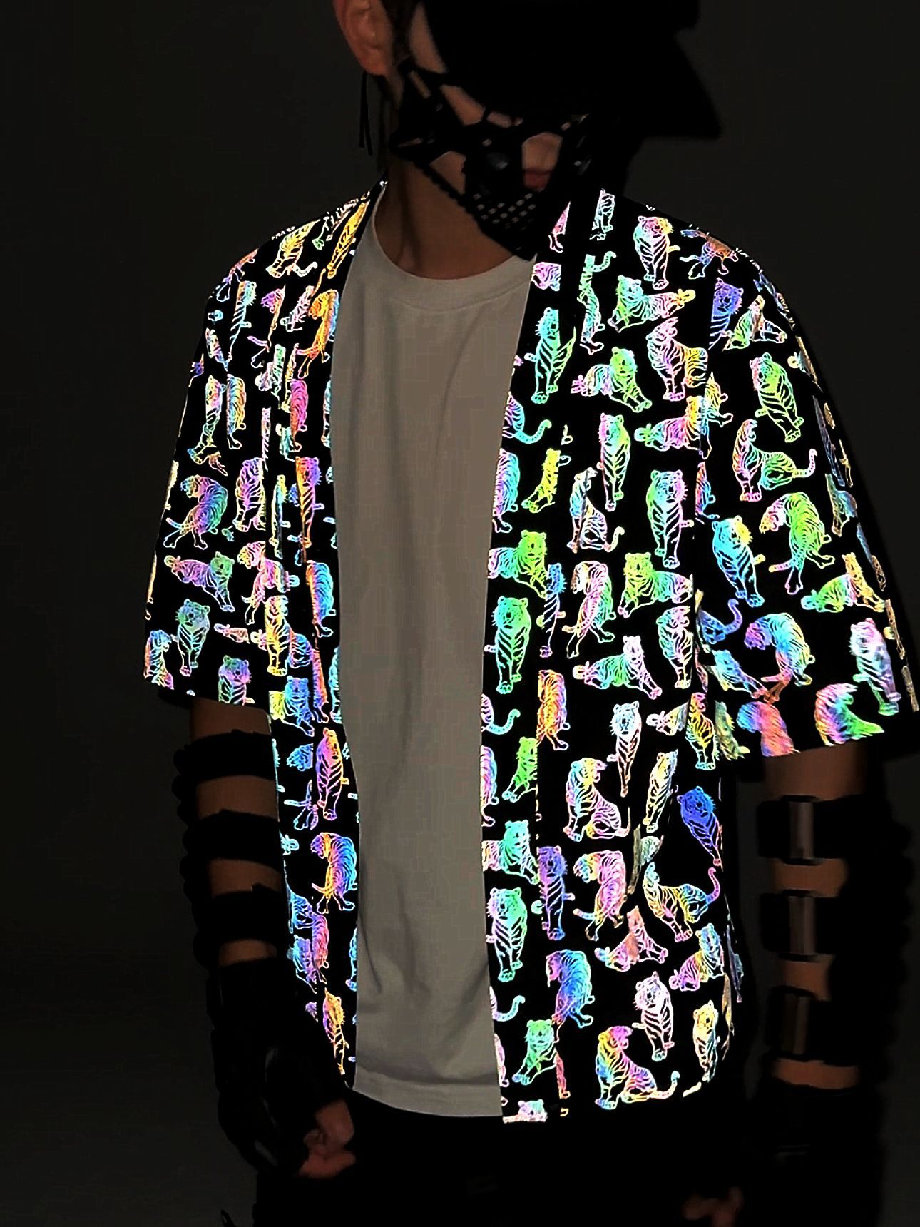 Mens Jackets Colorful reflective knitted kimono cardigan