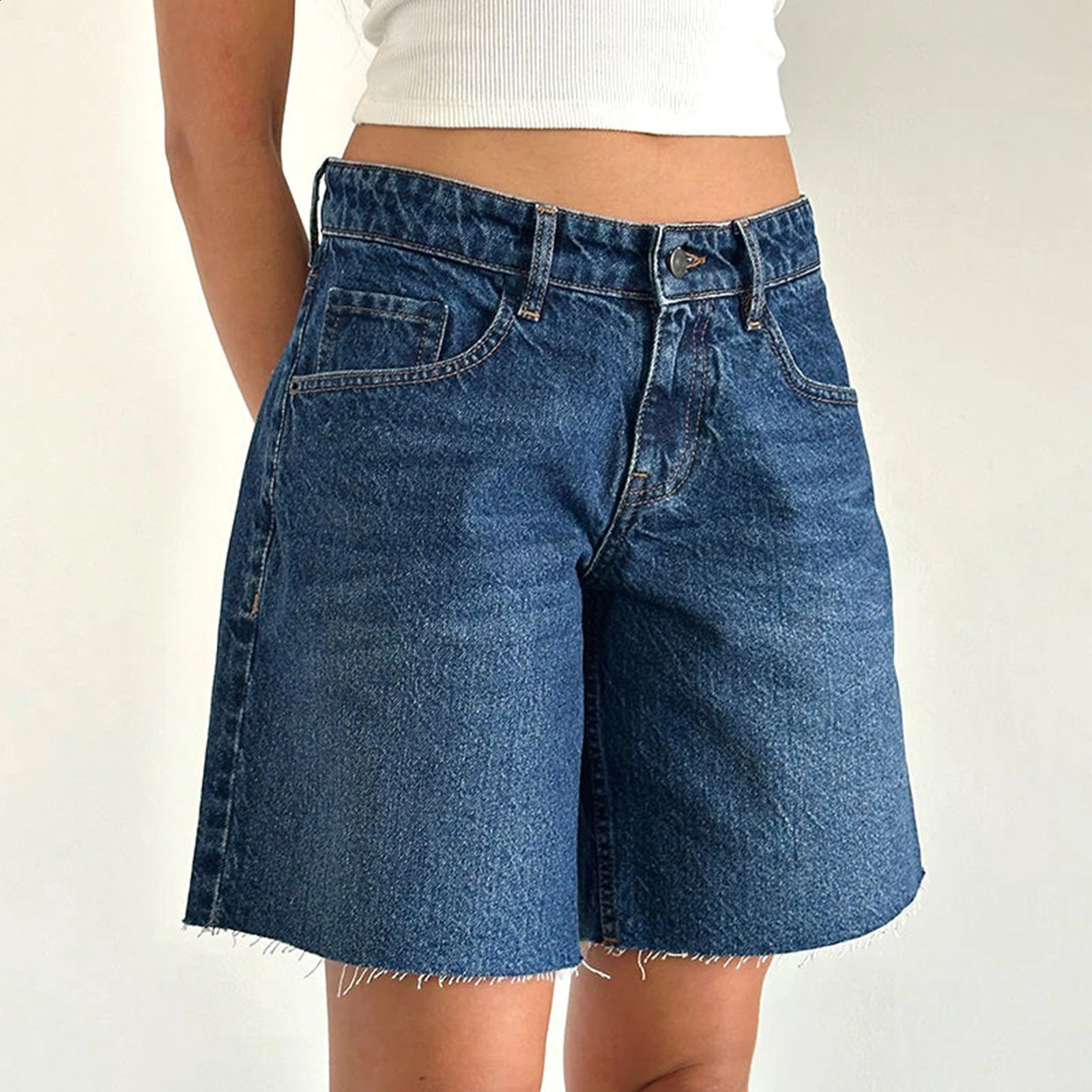 Womens Y2k Carpenter Denim Shorts Casual Retro Denim Bagged High Rise Wide Leg Jeans Jorts Pre Wash Bermuda Shorts 240924