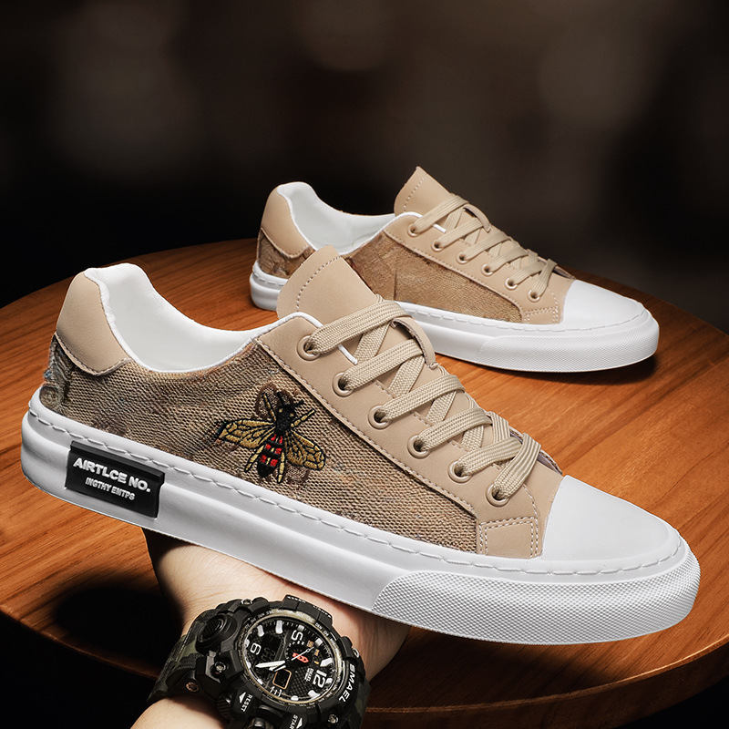 2024 Men's breathable canvas board shoes new style for small white men summer trendy leather shoes for the general public Little white shoes Casu