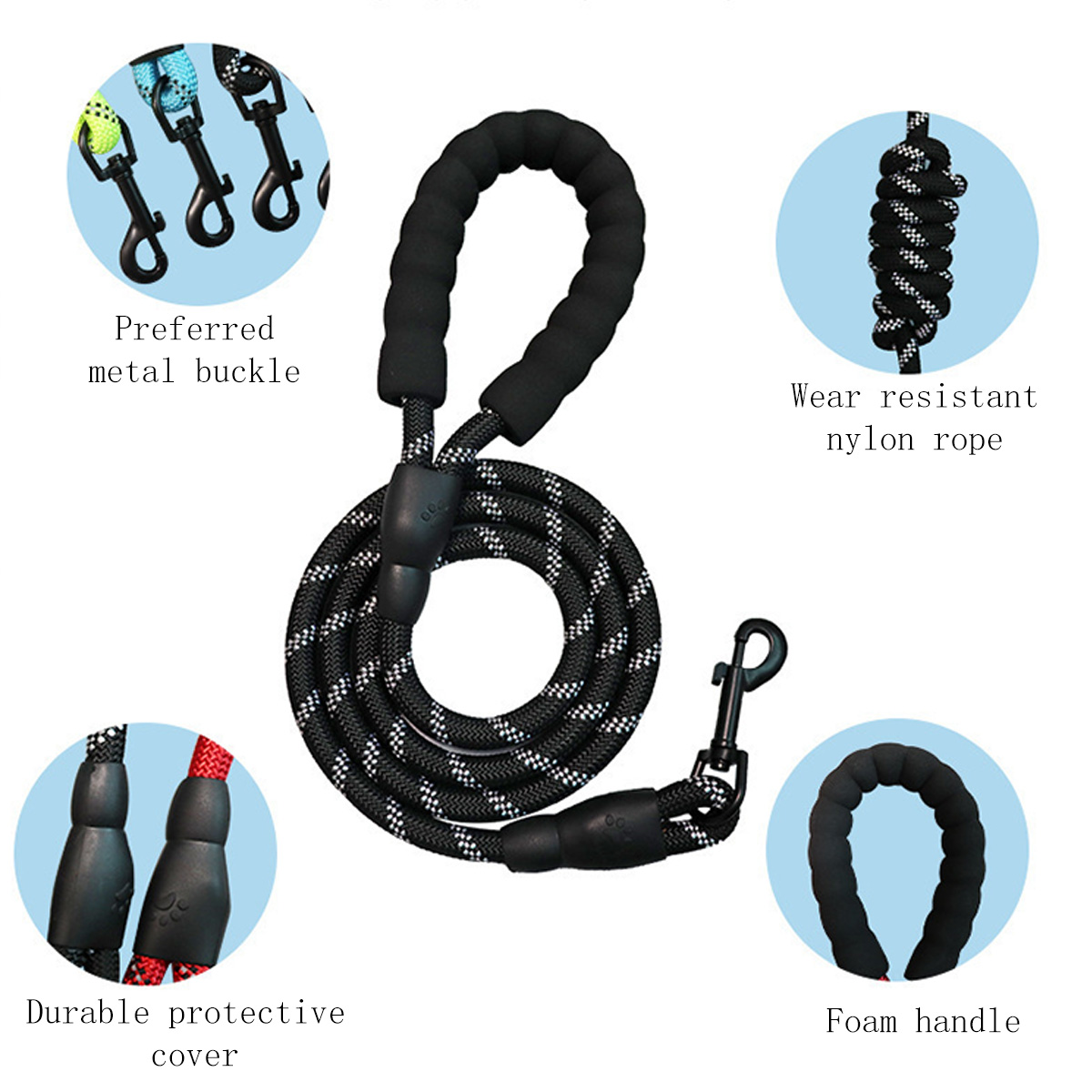Halloween Pet leash nylon reflective multi-color round rope foam handle dog walking rope explosion-proof medium and large dog chain Diameter 1.2cm