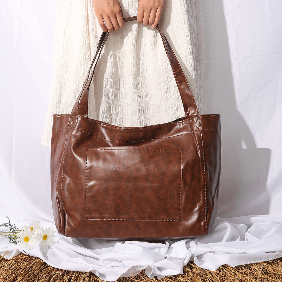 Pocket Womens Big Soft Handheld One Shoulder Oil Wax Leather Large Capacity Fashion New Tote Bag Women