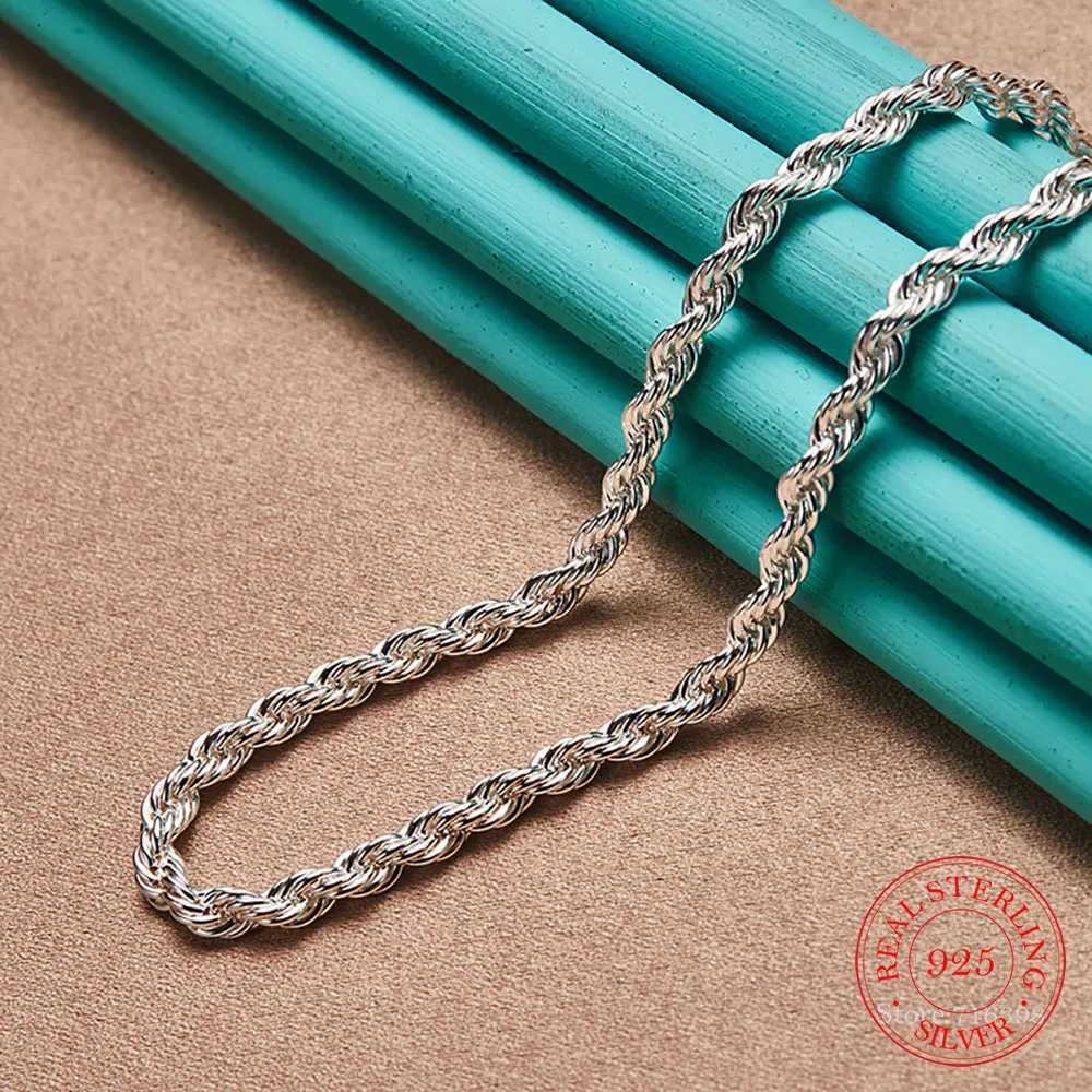 4MM wide!! Real 100% 925 sterling silver mens rope chain fashion neutral party wedding gift pure silver 925 chain necklace mens jewelry Y240924