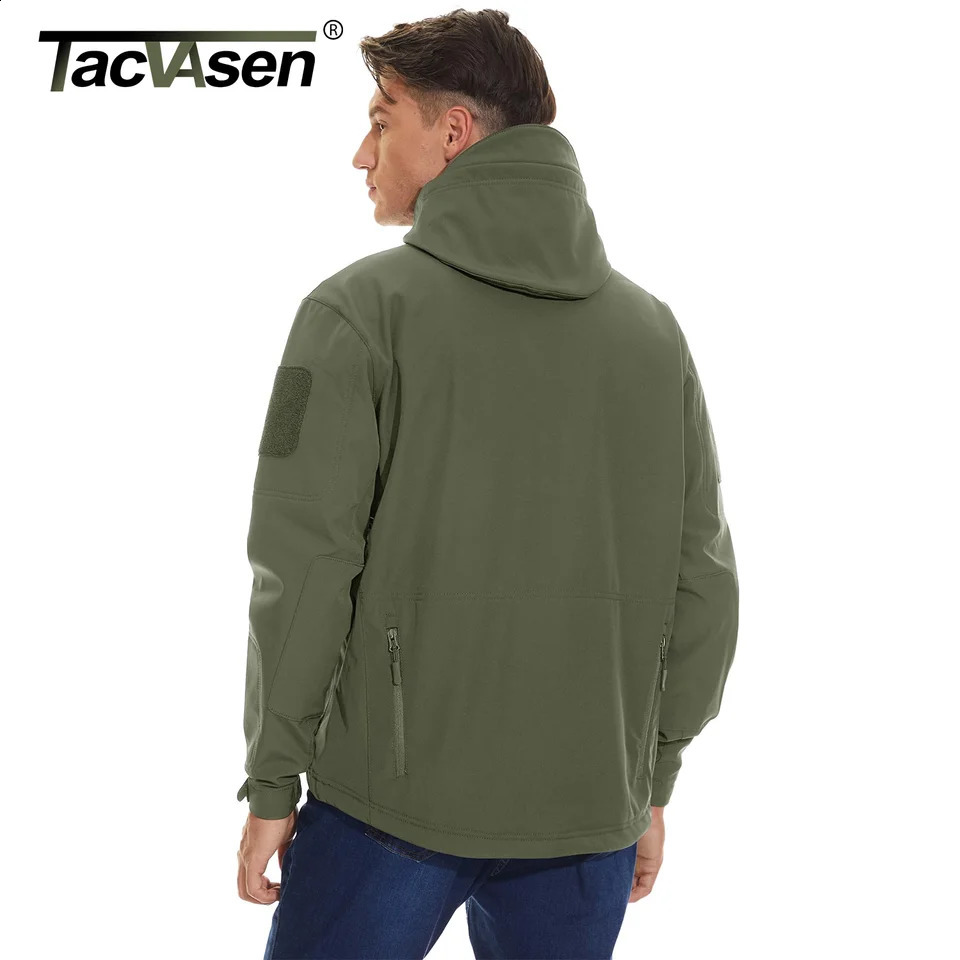 TACVASEN Winter Waterproof Fleece Lined Jackets Mens Safari Softshell Jackets Outdoor Hooded Coats Windproof Warm Windbreaker 240912