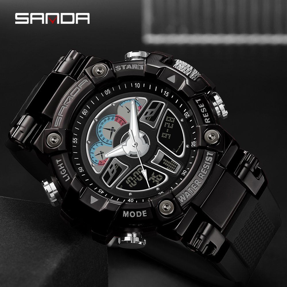 SANDA Top Brand Men's Sports Watches Military Hyun-chae Case Waterproof Multifunction 3156 Wristwatch Quartz Watch for Men Clock 01