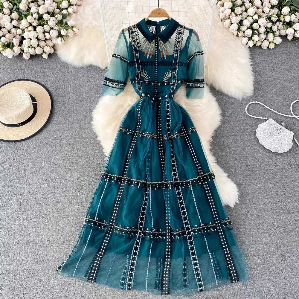 Luxury New Womens Summer Embroidery Fashion Collar Short Sleeve Party Leisure Holiday Evening Runway Designer Dress W240924