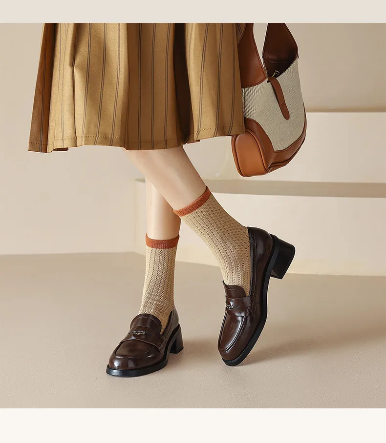 Spring Women's Single Casual Mary Jane Leather Shoes Fashion Shallow Mouth Design Loafers Pumps