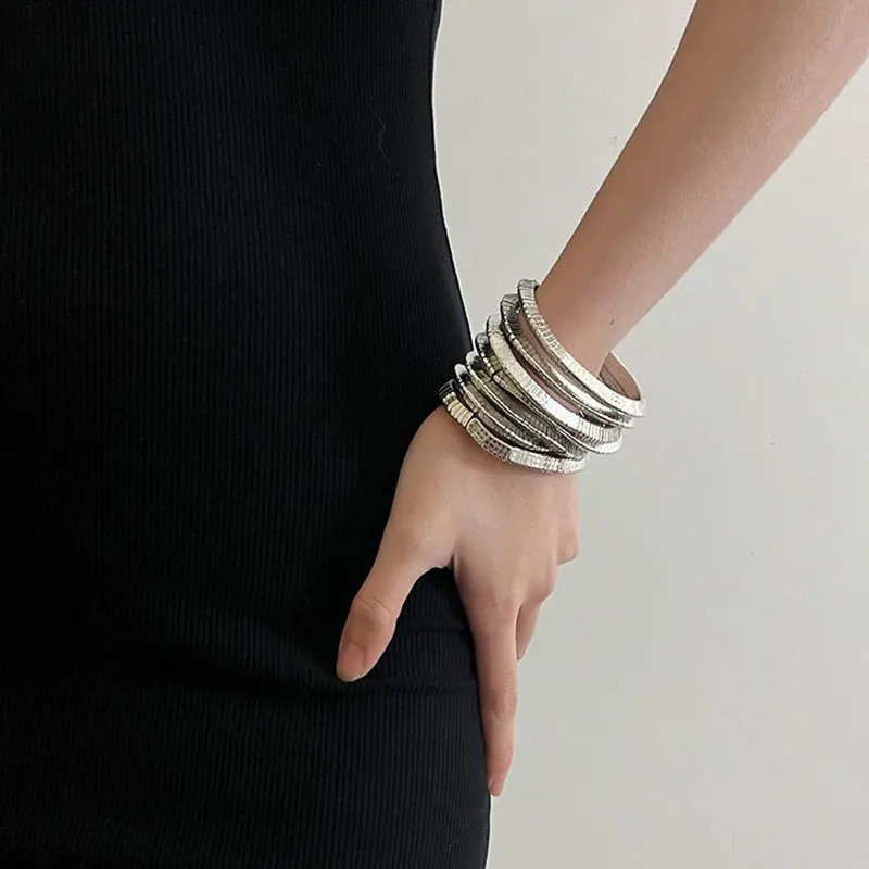 Modern Jewelry Multi Layers Metal Stretch Bracelets For Women Party Gifts Fine Accessories Trend 240923