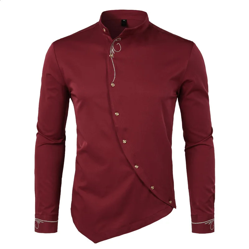 Mens Hipster Oblique button down embroidered dress slim fit long sleeved mens casual business wedding 240923