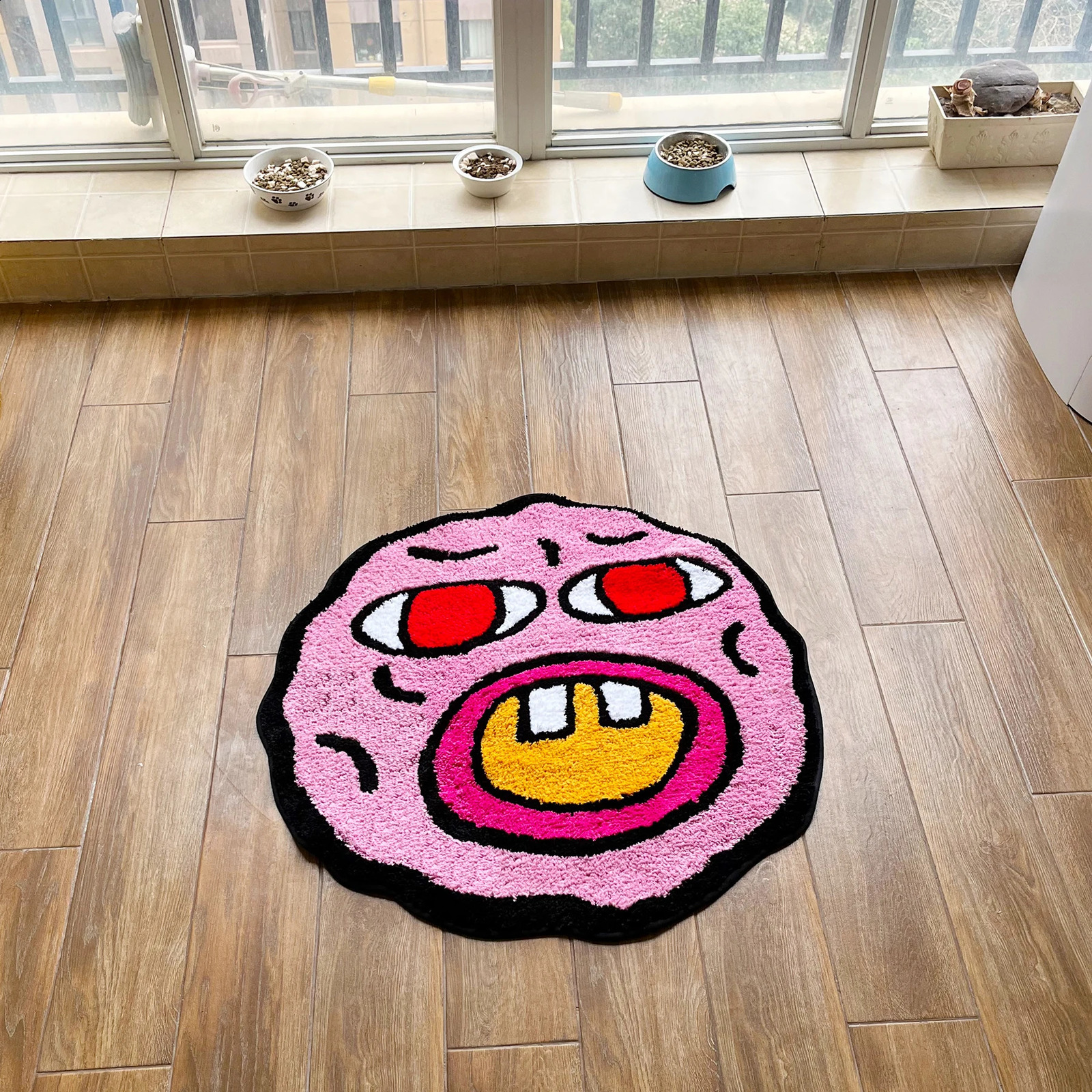 LAKEA Cherry Bomb Rug Pink Handmade Tufted Carpet Room Decor Kawaii Rug Small Rugs for Bedroom Cartoon Circle Punch Needle Rug 240918