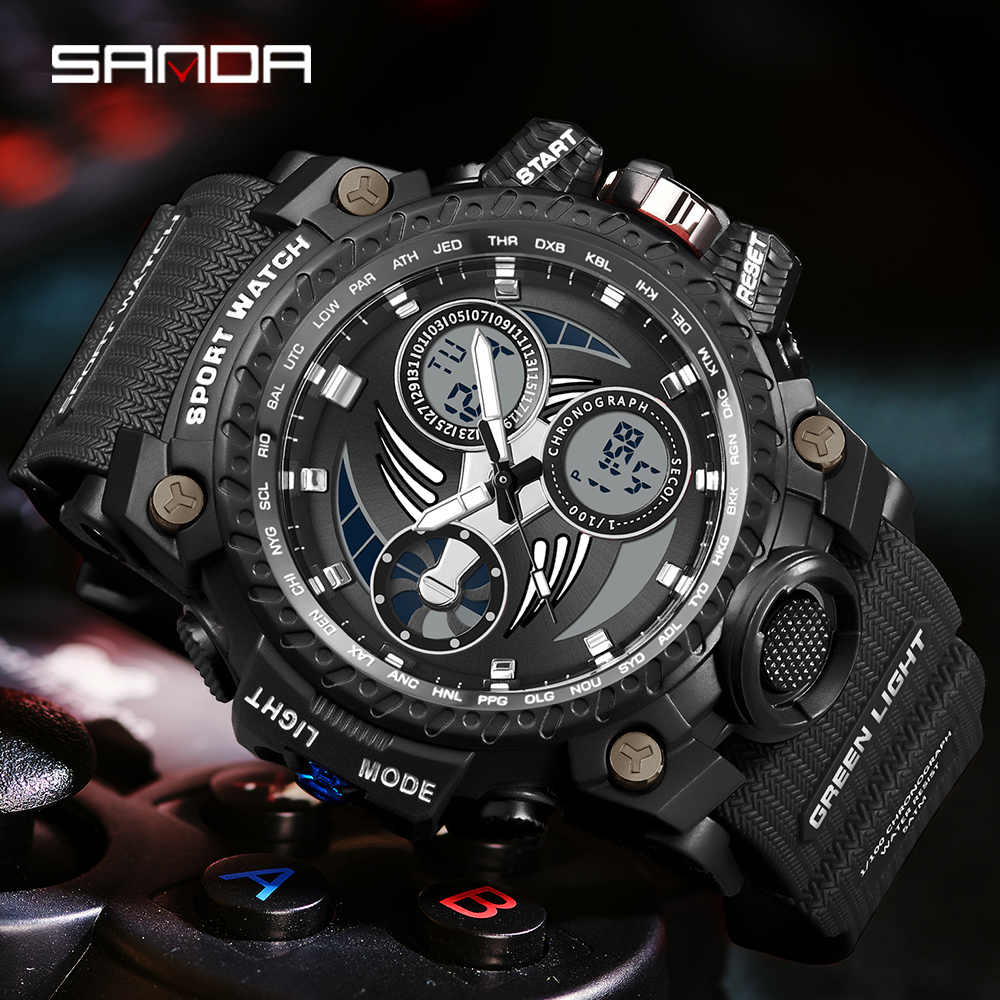SANDA 3155 2025 G style new men's watch 50M waterproof and shock-absorbing sports military quartz watch men's digital watch clock 07