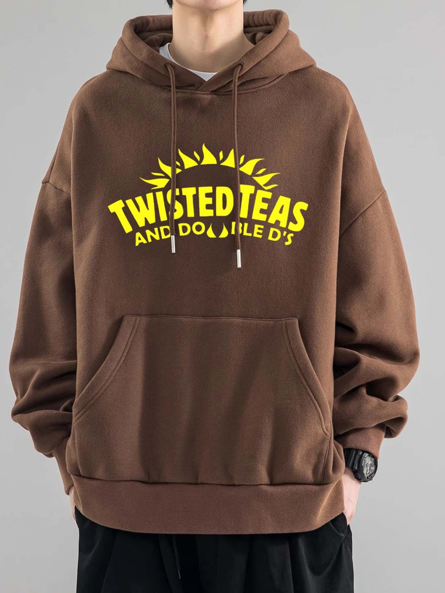 Men's Casual Hoodie with Twisted Teas Graphic - Polyester Knit Fabric, Loose Fit, Hooded Pullover, Slight Stretch, Alphabet Pattern - Sports & Le