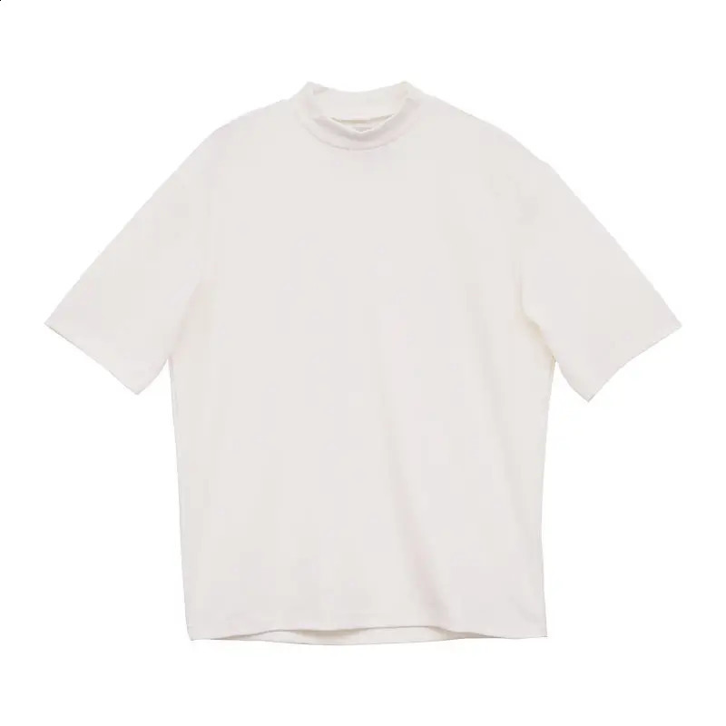 Korean style highend half turtleneck shortsleeved summer Tshirt for men loose icesleeved bottoming shirt y2k trendy ins top 240924