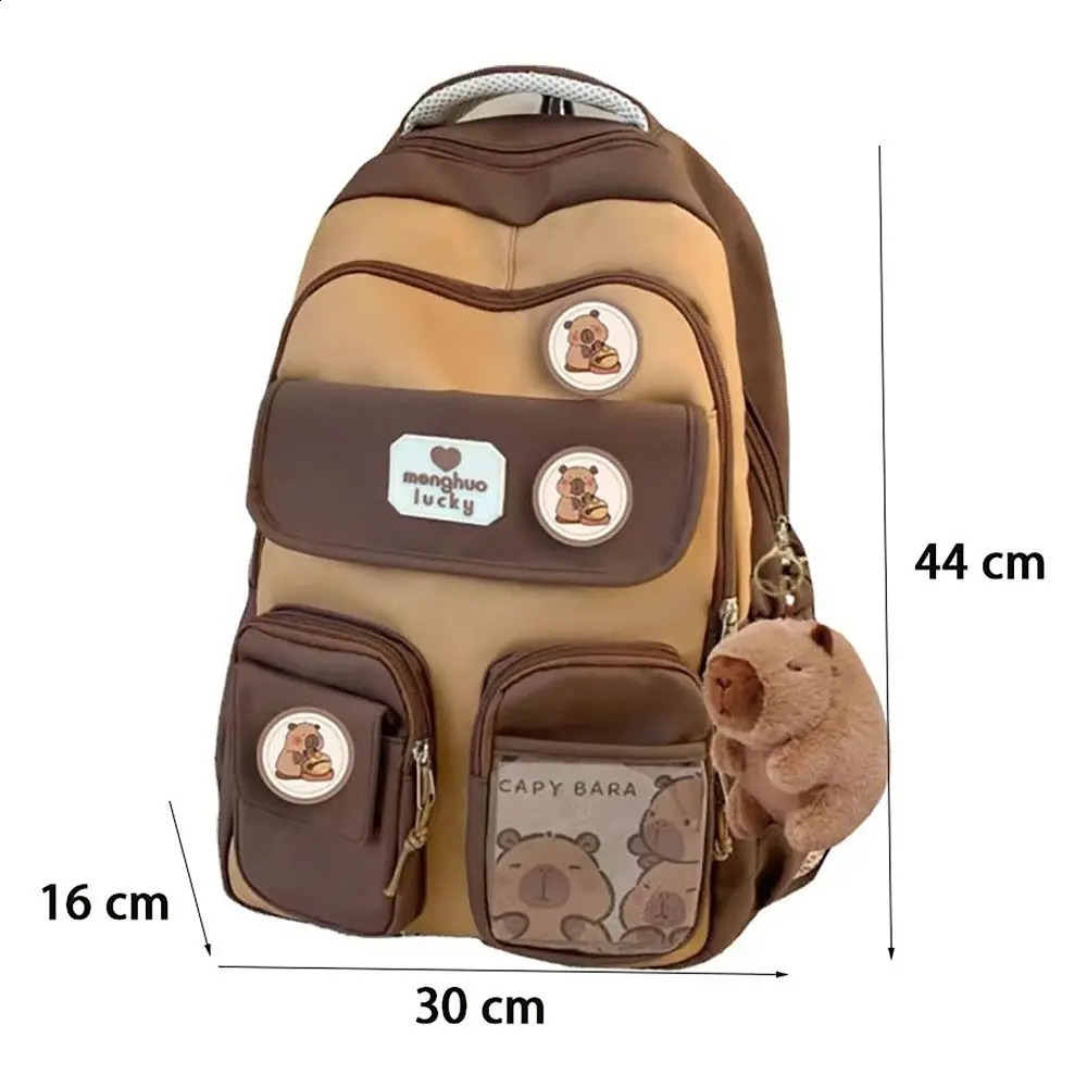 Cute Capybara school bag large capacity adjustable shoulder strap Versatile backpack waterproof student 240724