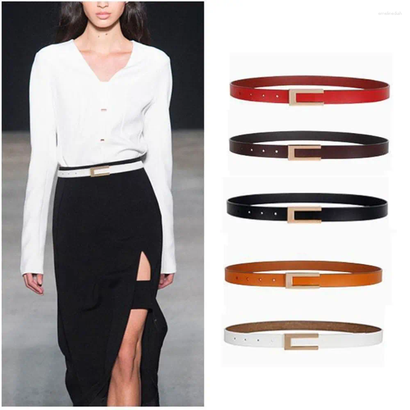 Belts Vntage Versatile Leather Belt Design Women Metal Slide Buckle Trouser Dress