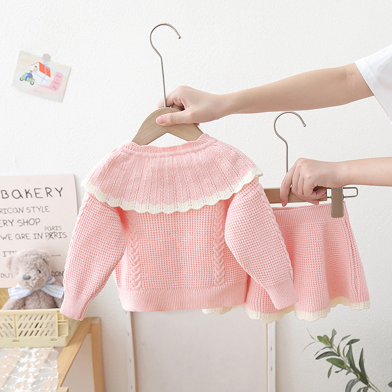 baby girls Clothes set Lace Wool Sweater suit for girl Autumn Spring Kids 2 pcs Clothing Children outfits Shirt skirt Outerwear y240924