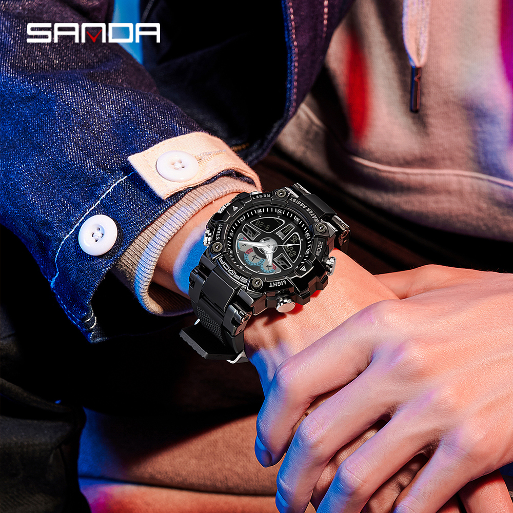 SANDA Top Brand Men's Sports Watches Military Hyun-chae Case Waterproof Multifunction 3156 Wristwatch Quartz Watch for Men Clock 01