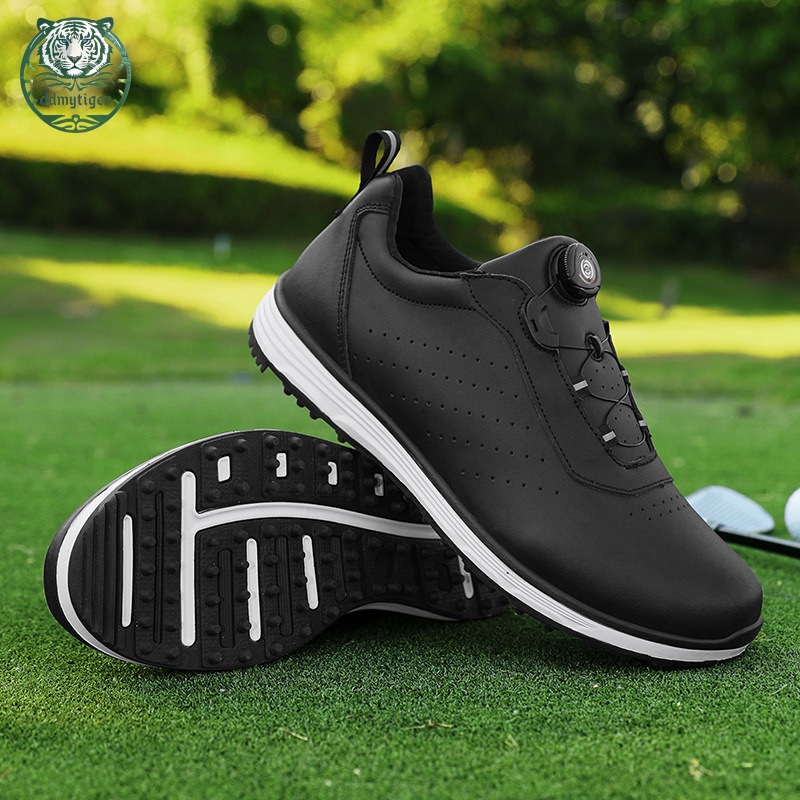 ddmytiger Men's professional genuine leather new rotating buckle studless golf training sports shoes, large size A ddmythur