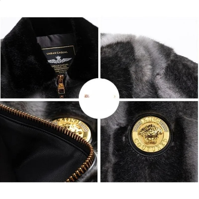 Winter mens ultra-thin mink coat fashionable polo collar large-sized thick fur coat integrated with casual short coat 240924