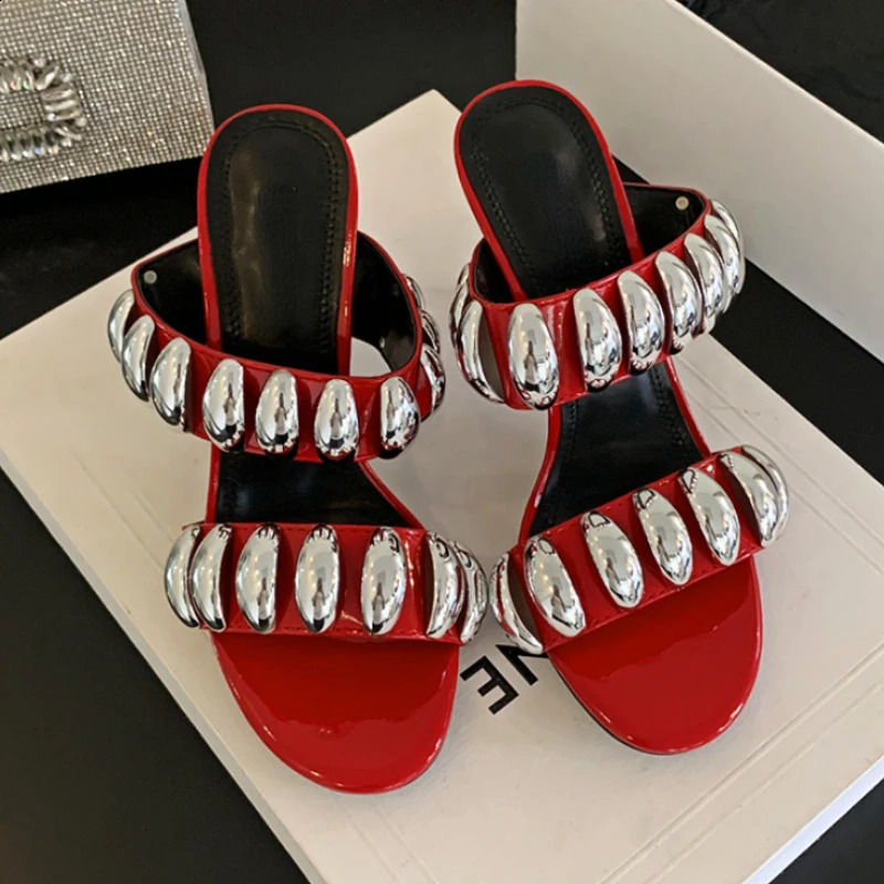 Sexy high heels womens metal buckle slim highheeled sandals open toe party dress fashionable slider women 241028