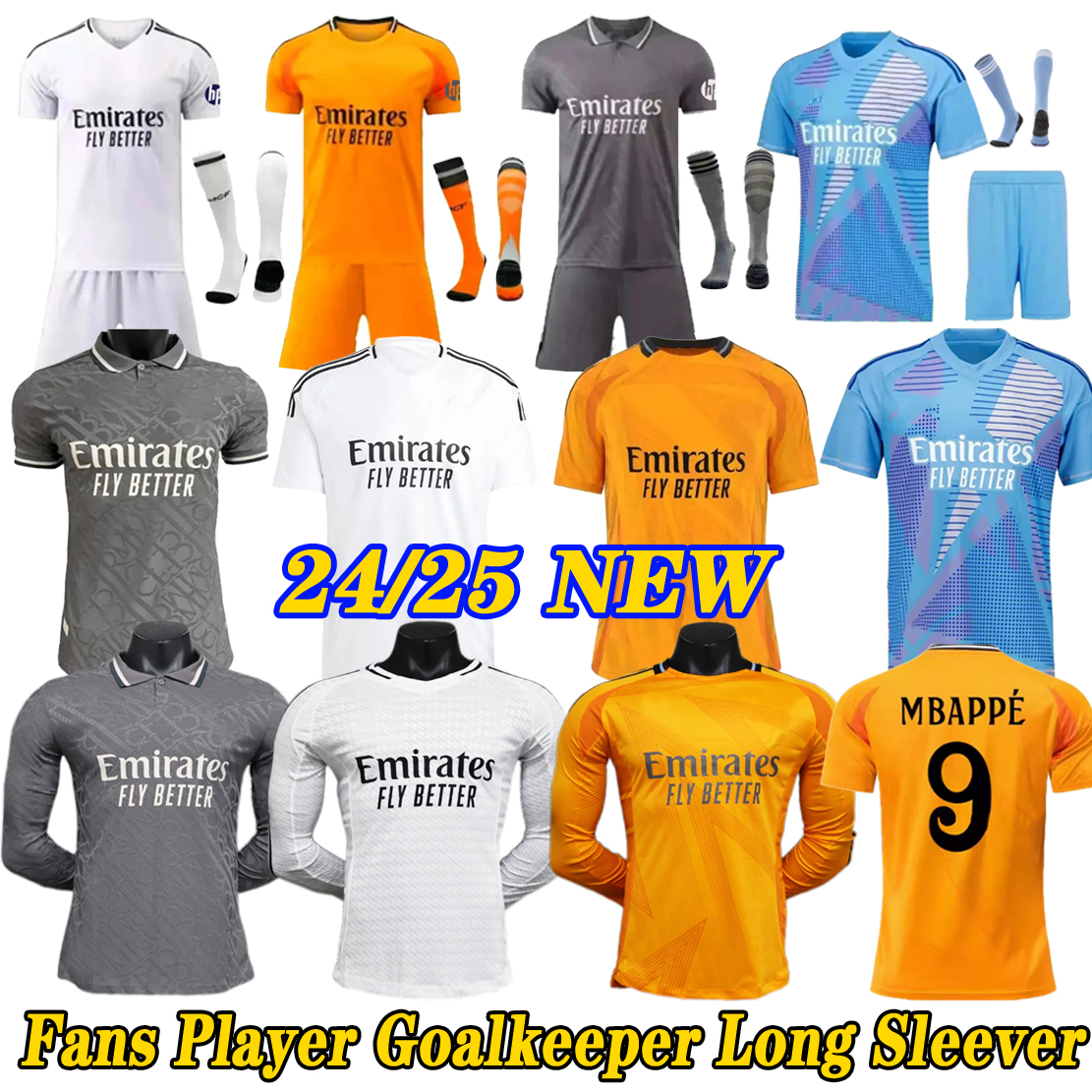 Long sleeves 24 25 soccer jerseys Mbappe Bellingham Football Jersey home away third Goalkeeper Women man Kids Fan Player Football Jersey