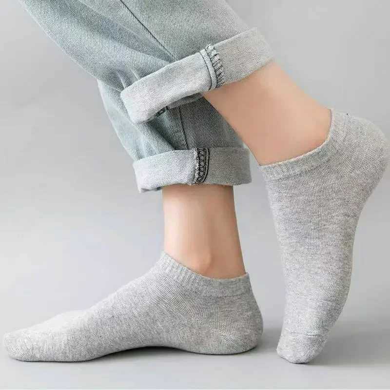 10/5Pairs Men Ankle Socks Solid Color Black White Gray Invisible Breathable Cotton Sports Socks Male Short Socks Women Men SoxX240923