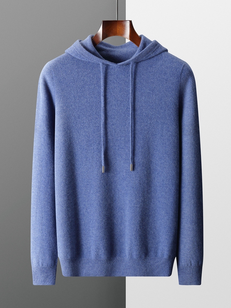 New Autumn Winter Men's Cashmere Hoodie Sweater 100% Merino Wool Hooded Pullover Large Size Knitwear Quality Soft Casual Jumpers
